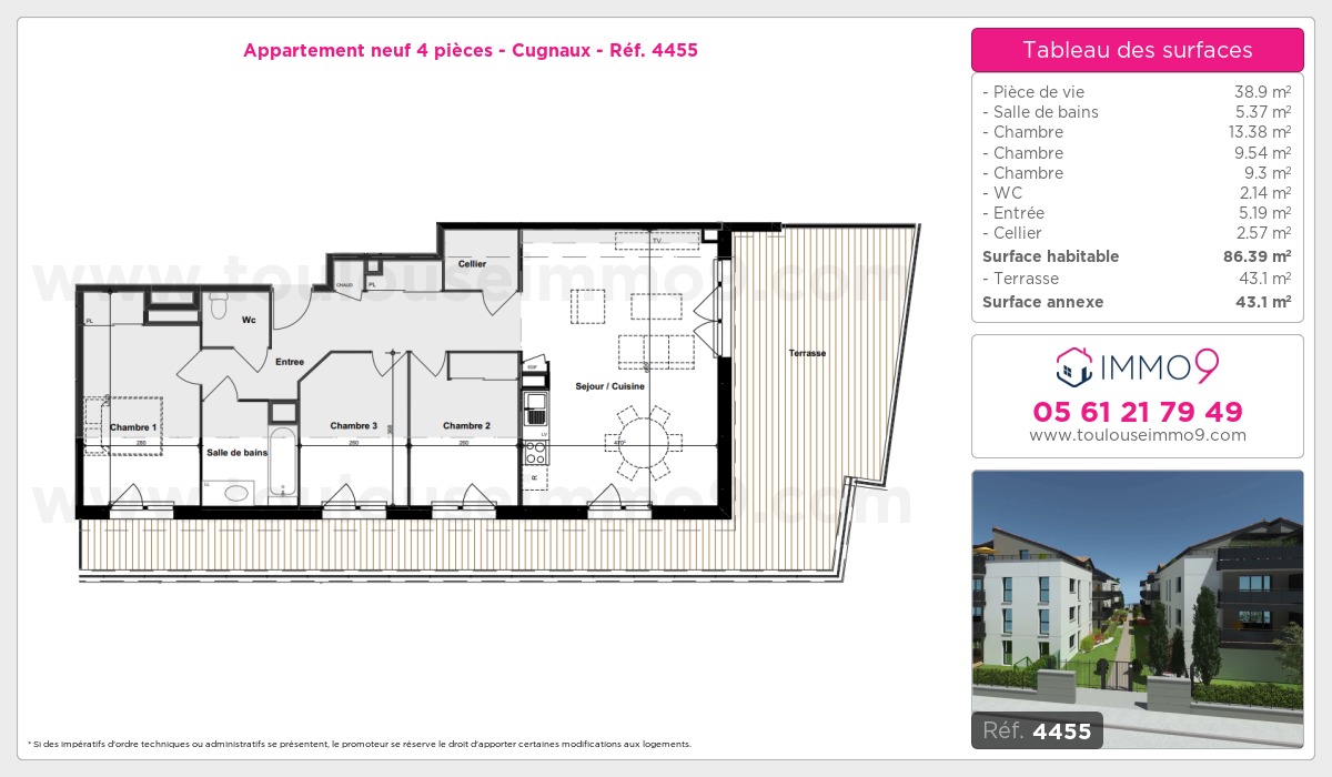 Plan et surfaces, Programme neuf Cugnaux Référence n° 4455