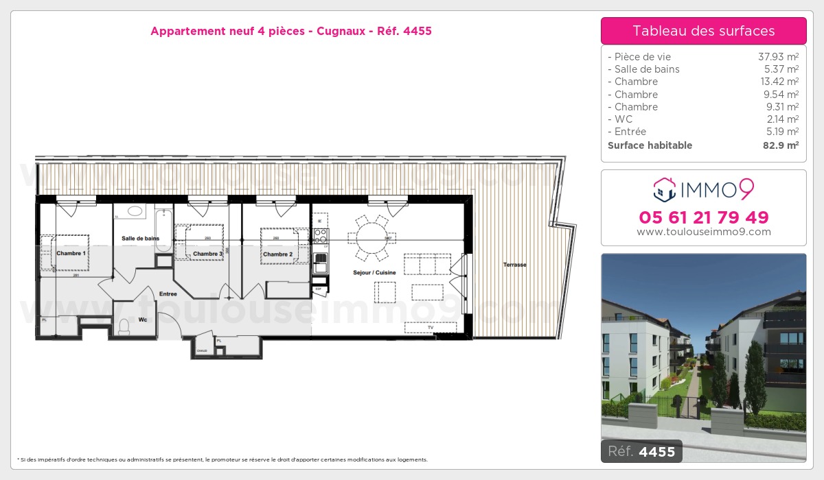 Plan et surfaces, Programme neuf Cugnaux Référence n° 4455