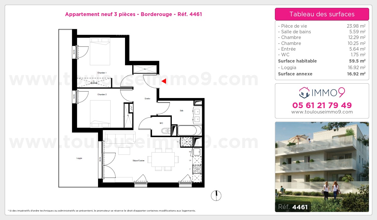 Plan et surfaces, Programme neuf Toulouse : Borderouge Référence n° 4461