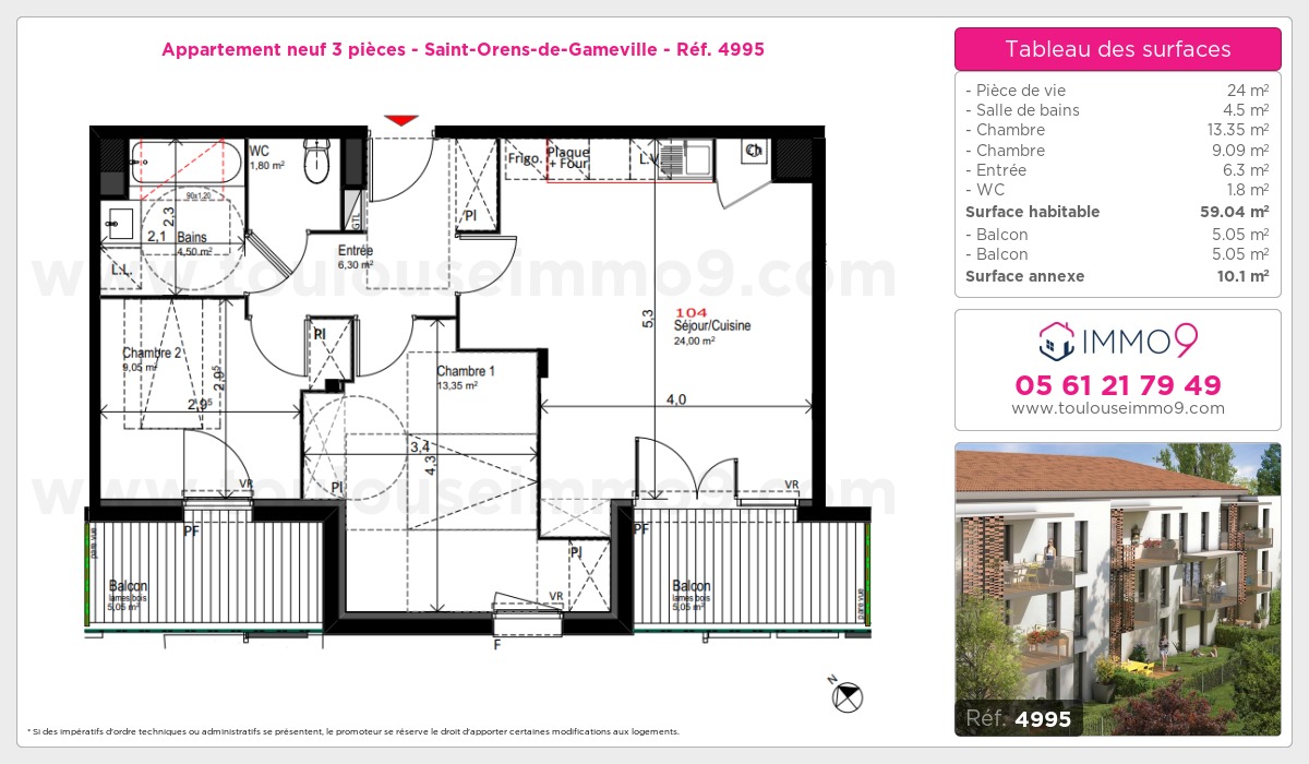 Plan et surfaces, Programme neuf Saint-Orens-de-Gameville Référence n° 4995