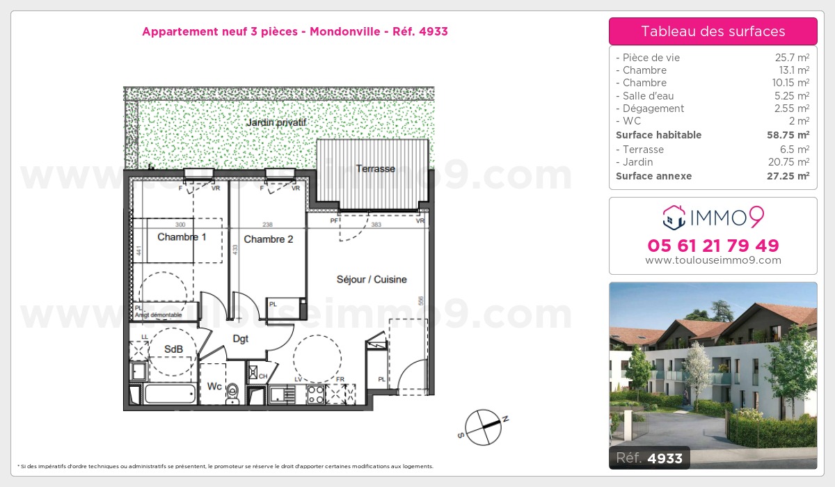 Plan et surfaces, Programme neuf Mondonville Référence n° 4933