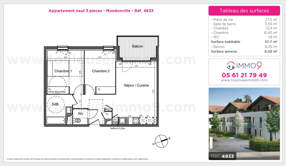 Plan et surfaces, Programme neuf Mondonville Référence n° 4933