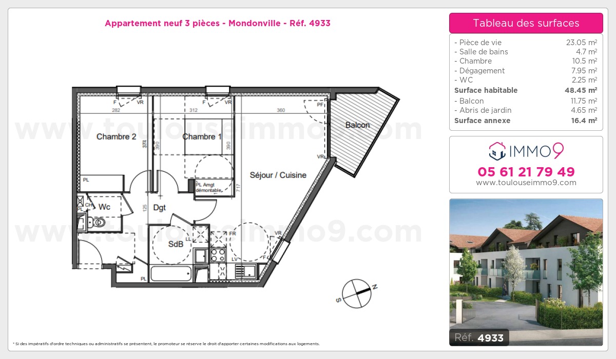 Plan et surfaces, Programme neuf Mondonville Référence n° 4933