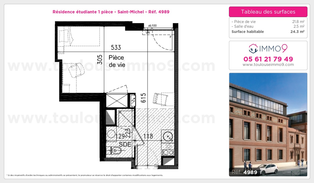 Plan et surfaces, Programme neuf Toulouse : Saint-Michel Référence n° 4989