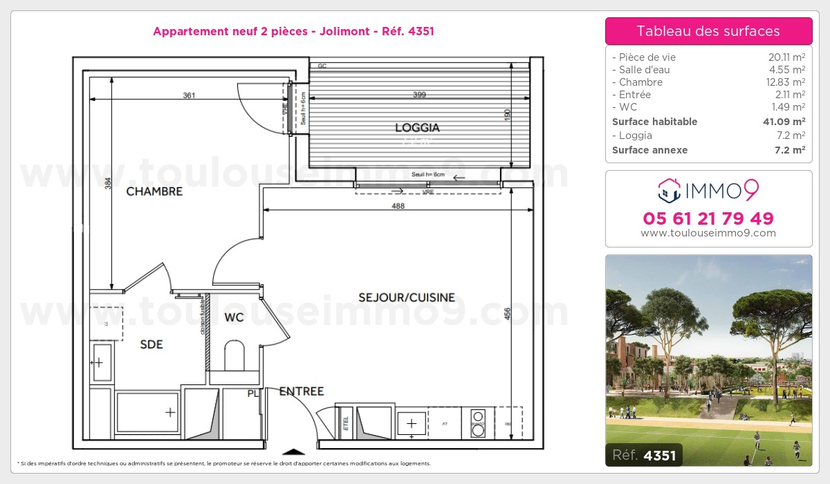 Plan et surfaces, Programme neuf Toulouse : Jolimont Référence n° 4351