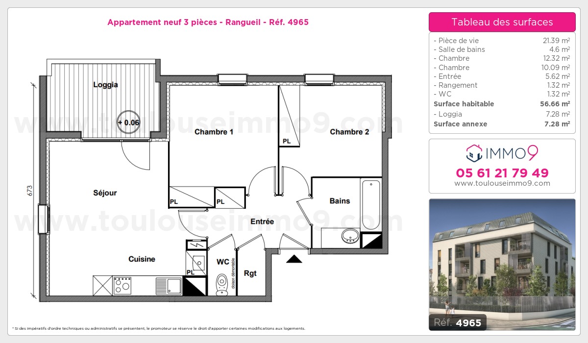 Plan et surfaces, Programme neuf Toulouse : Rangueil Référence n° 4965