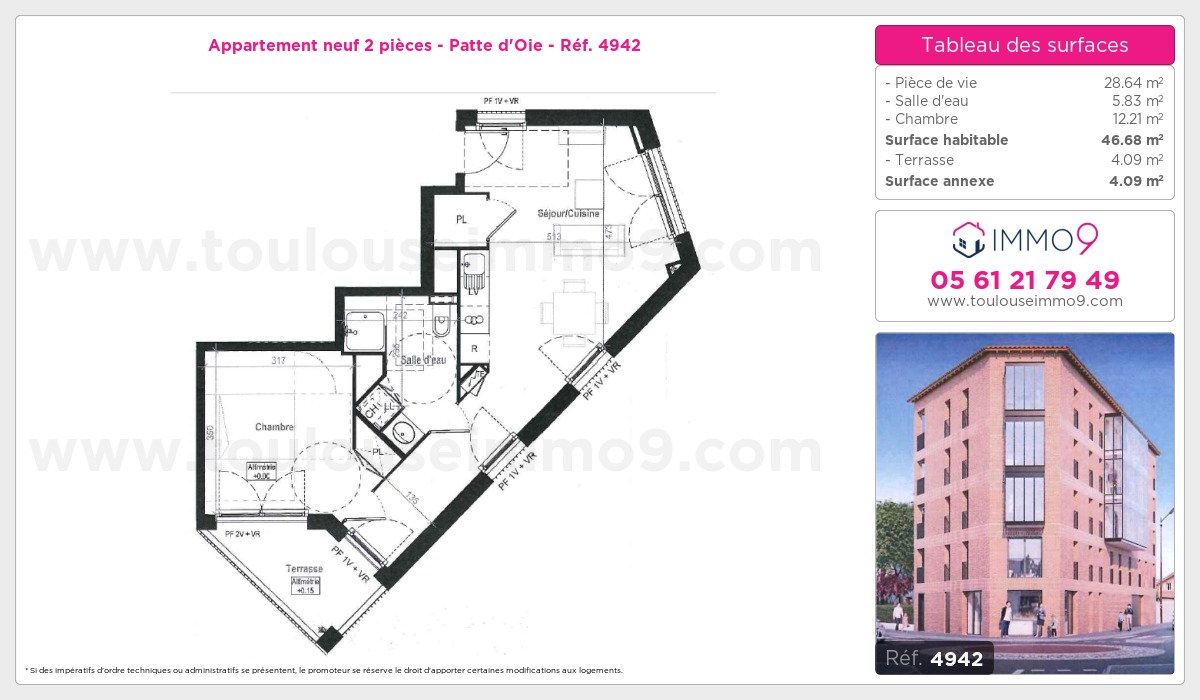 Plan et surfaces, Programme neuf Toulouse : Patte d'Oie Référence n° 4942
