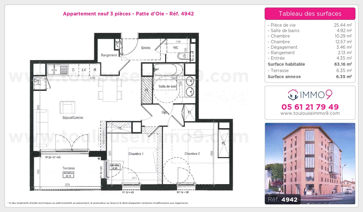 Plan et surfaces, Programme neuf Toulouse : Patte d'Oie Référence n° 4942
