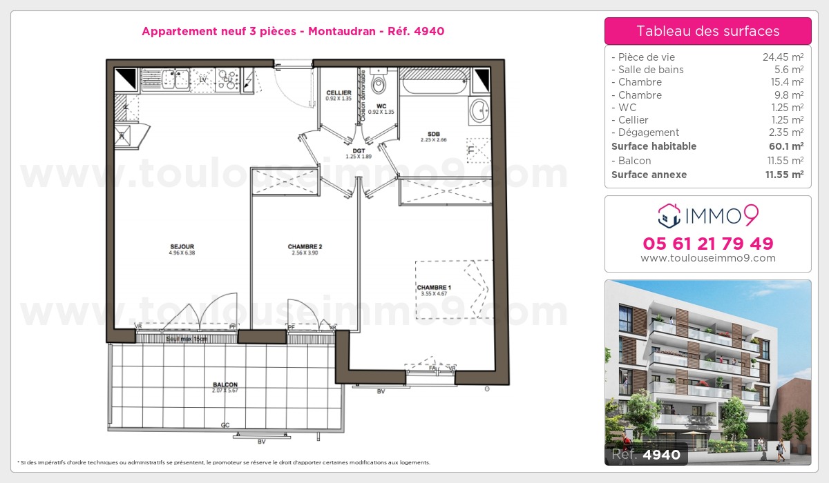 Plan et surfaces, Programme neuf Toulouse : Montaudran Référence n° 4940
