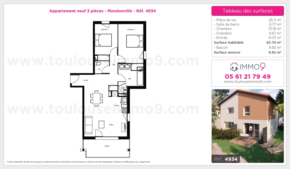 Plan et surfaces, Programme neuf Mondonville Référence n° 4934