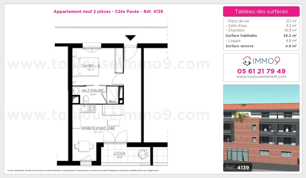 Plan et surfaces, Programme neuf Toulouse : Côte Pavée Référence n° 4139