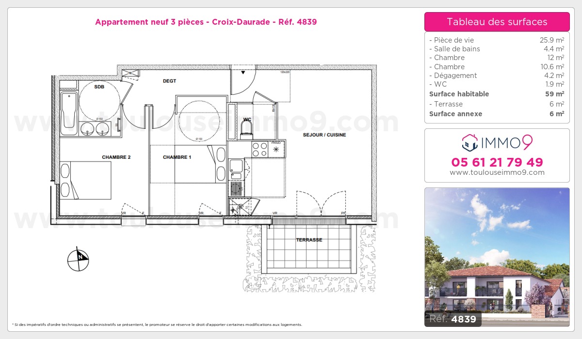 Plan et surfaces, Programme neuf Toulouse : Croix-Daurade Référence n° 4839