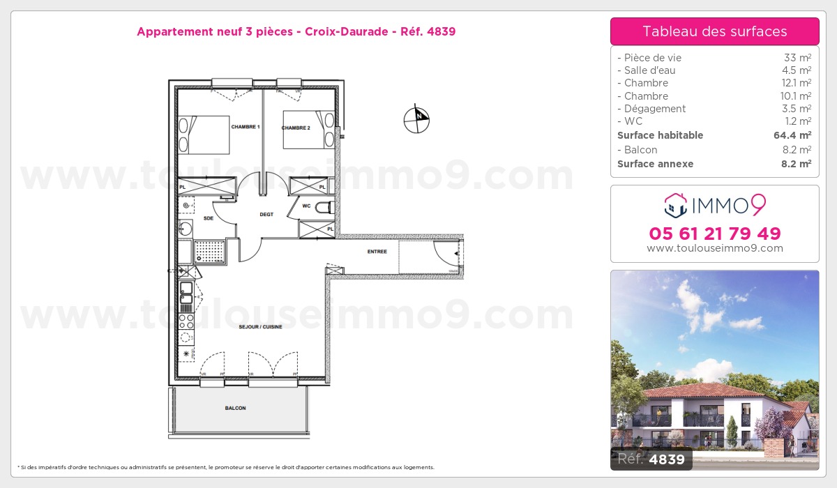 Plan et surfaces, Programme neuf Toulouse : Croix-Daurade Référence n° 4839