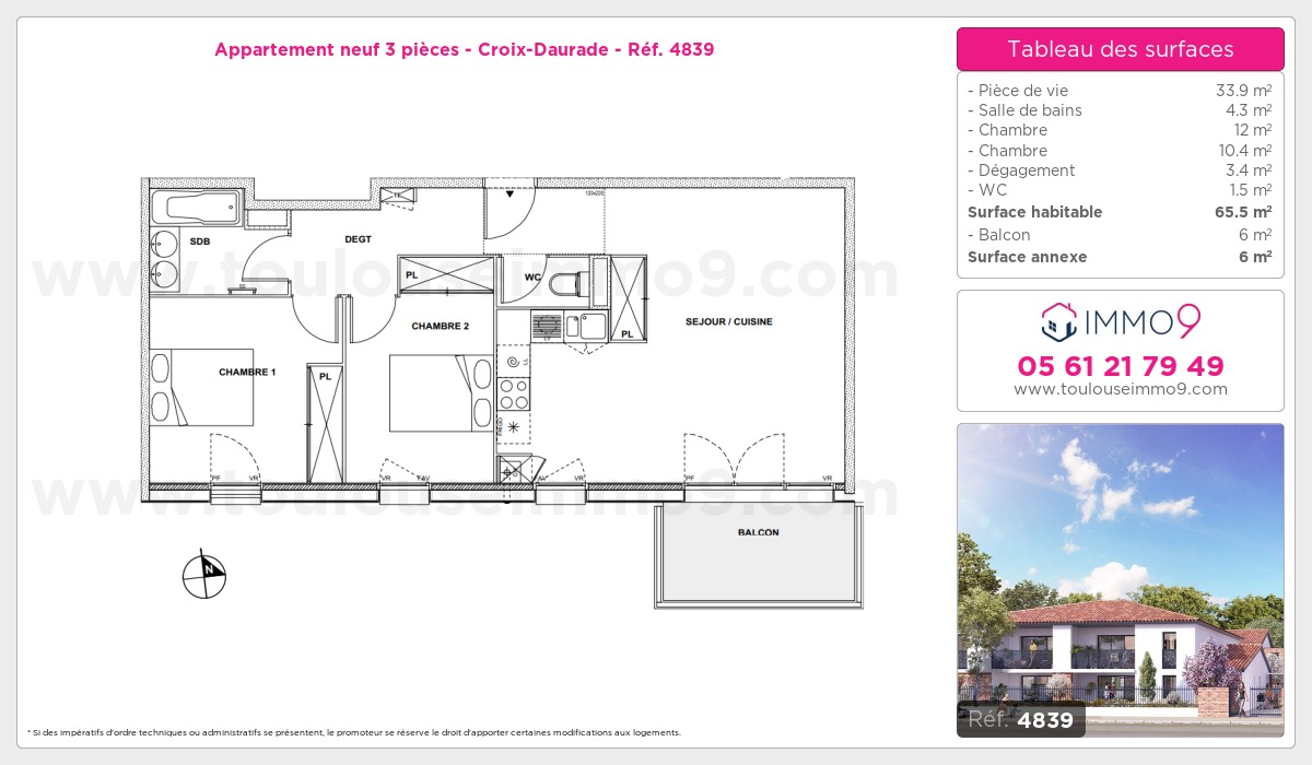 Plan et surfaces, Programme neuf Toulouse : Croix-Daurade Référence n° 4839