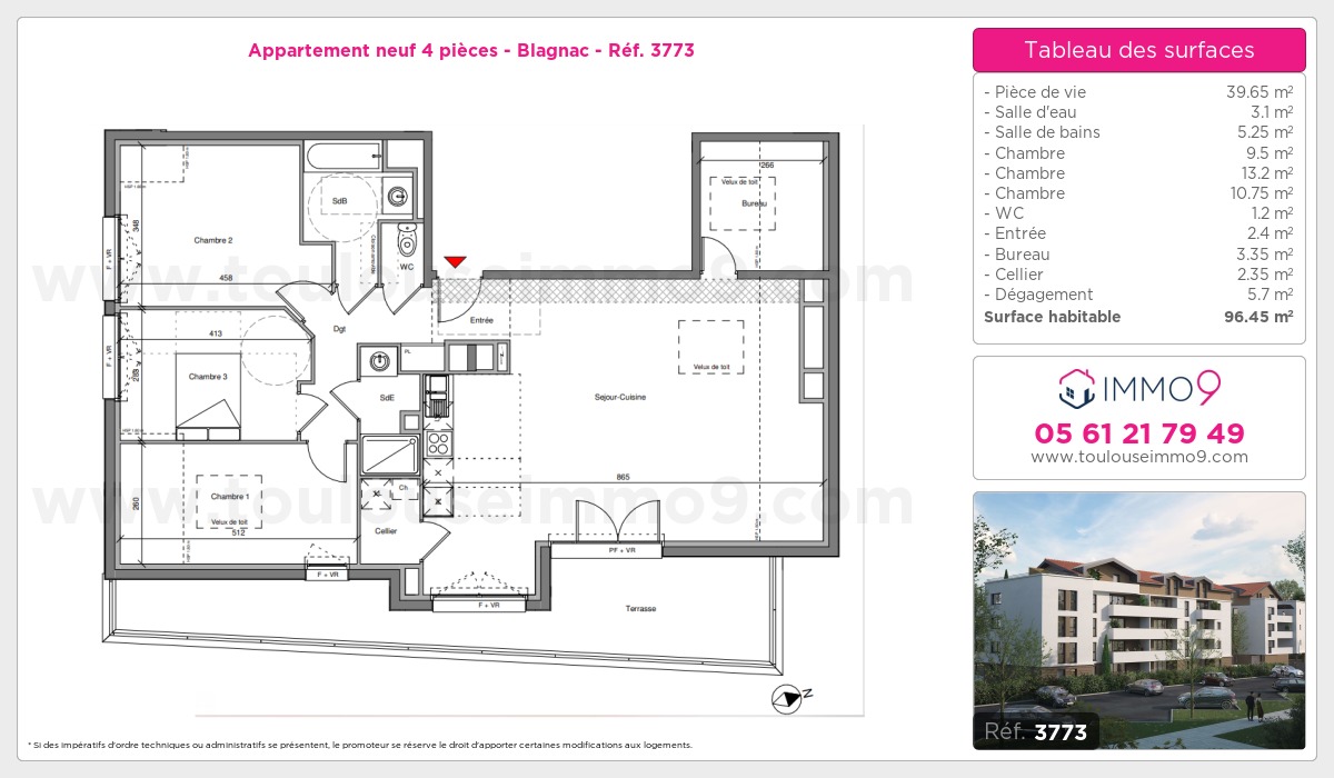 Plan et surfaces, Programme neuf Blagnac Référence n° 3773