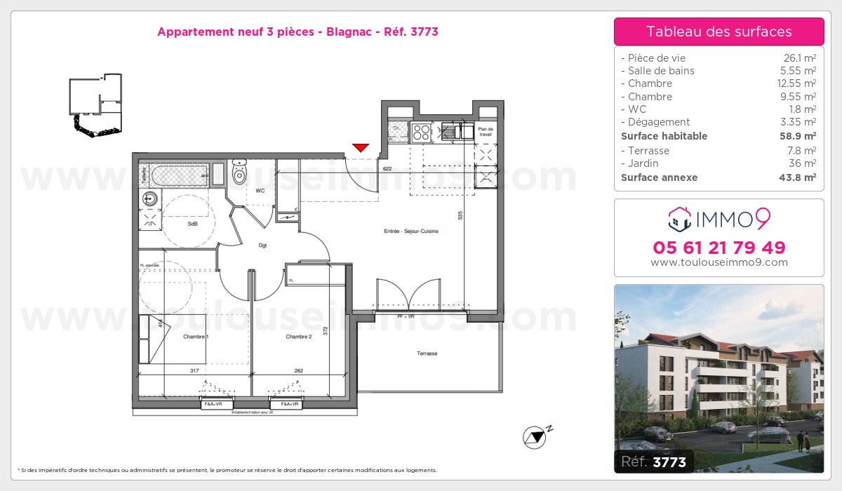 Plan et surfaces, Programme neuf Blagnac Référence n° 3773
