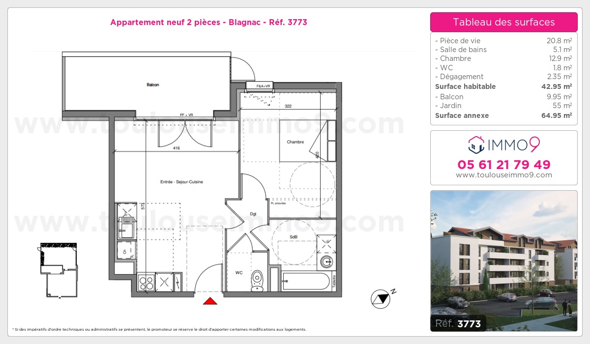 Plan et surfaces, Programme neuf Blagnac Référence n° 3773