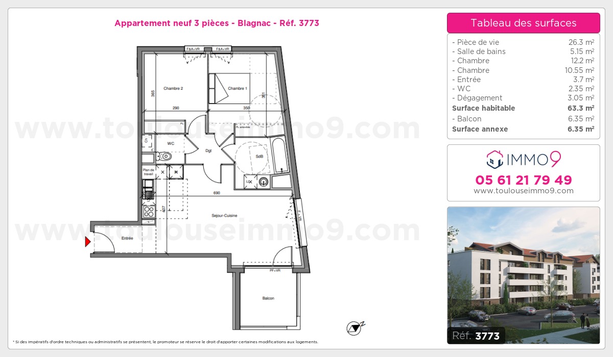 Plan et surfaces, Programme neuf Blagnac Référence n° 3773