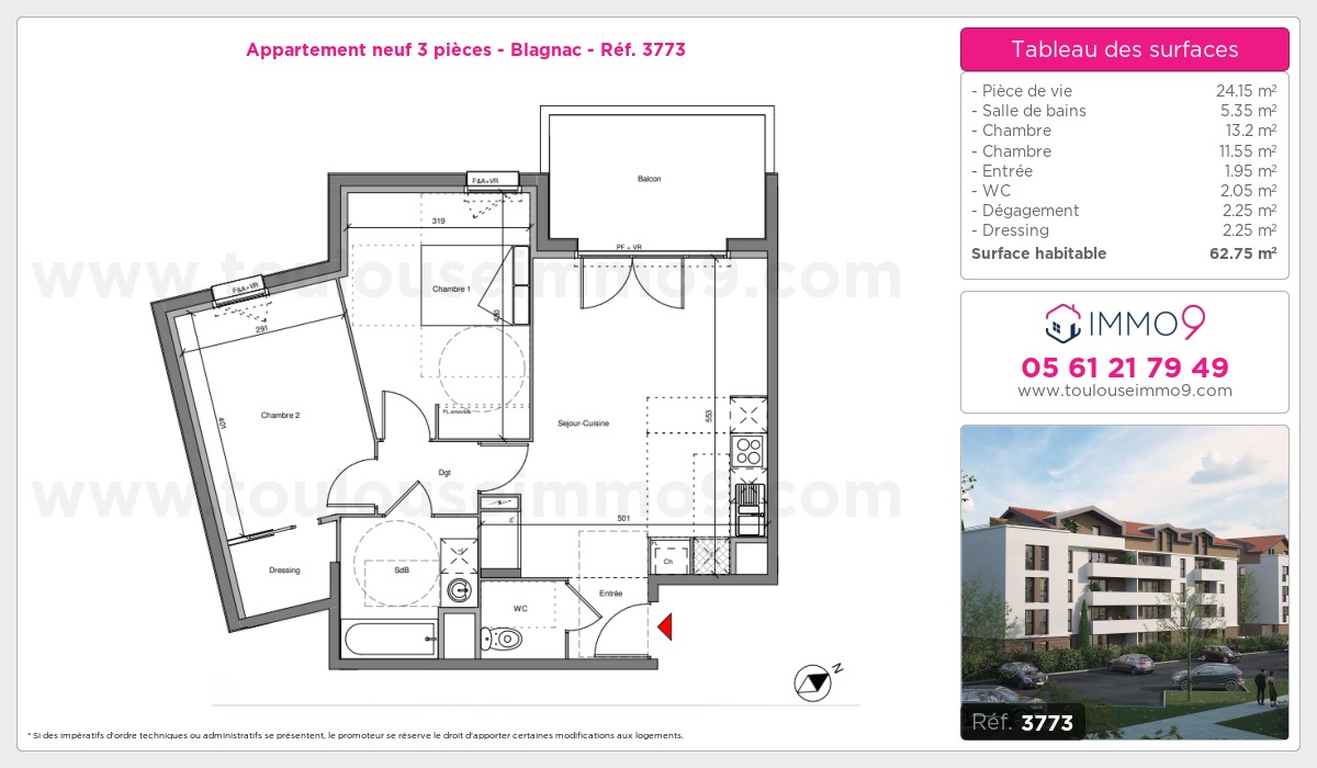 Plan et surfaces, Programme neuf Blagnac Référence n° 3773