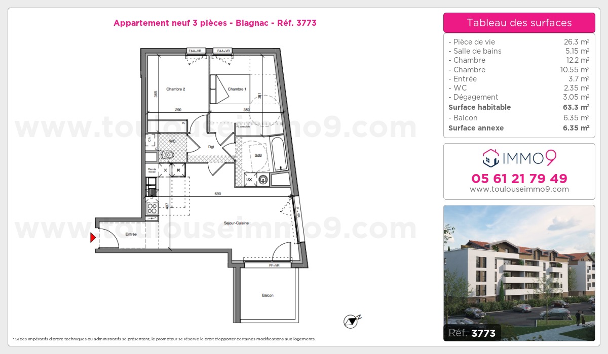 Plan et surfaces, Programme neuf Blagnac Référence n° 3773