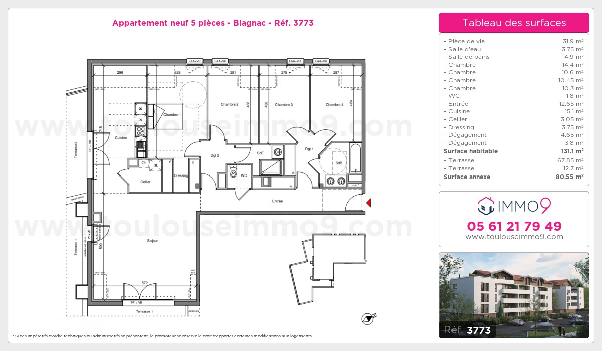 Plan et surfaces, Programme neuf Blagnac Référence n° 3773