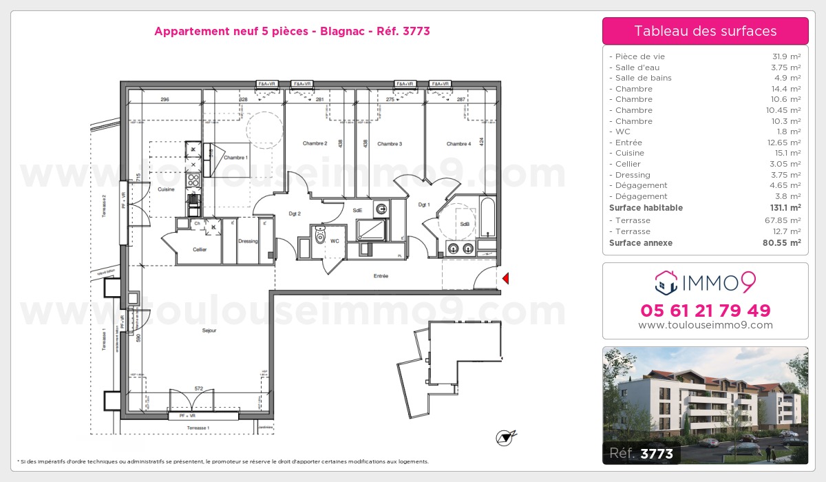 Plan et surfaces, Programme neuf Blagnac Référence n° 3773