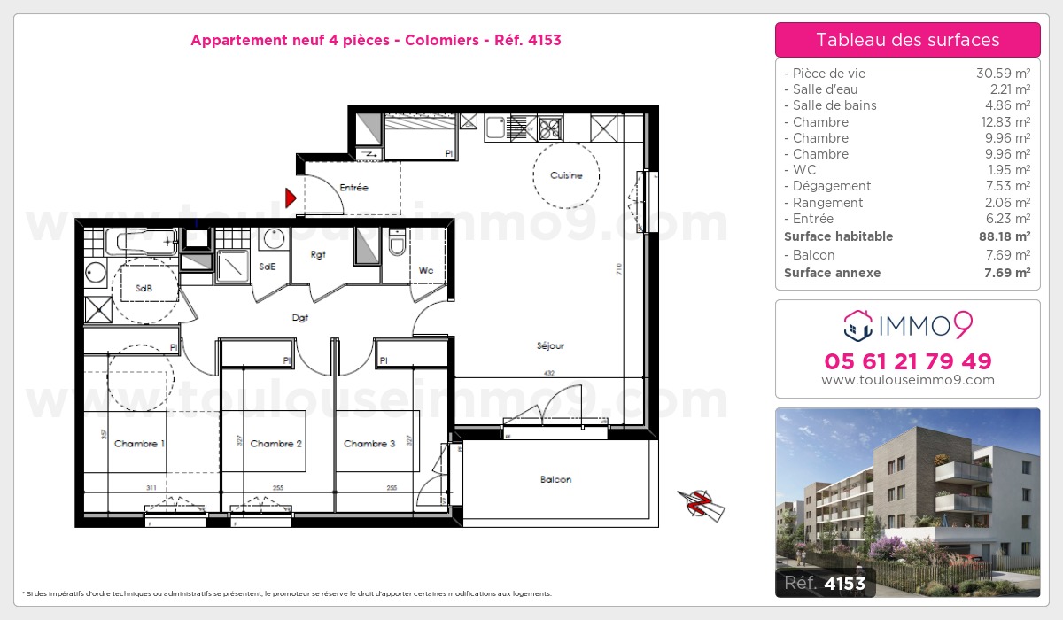 Plan et surfaces, Programme neuf Colomiers Référence n° 4153