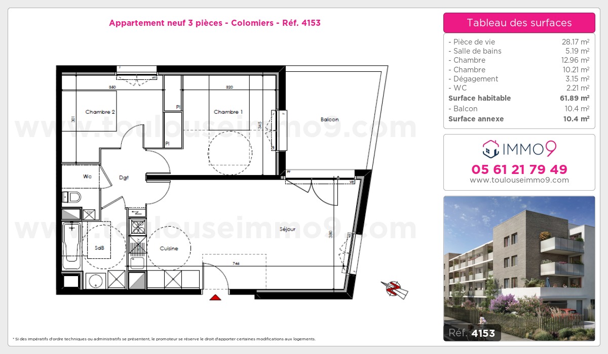 Plan et surfaces, Programme neuf Colomiers Référence n° 4153