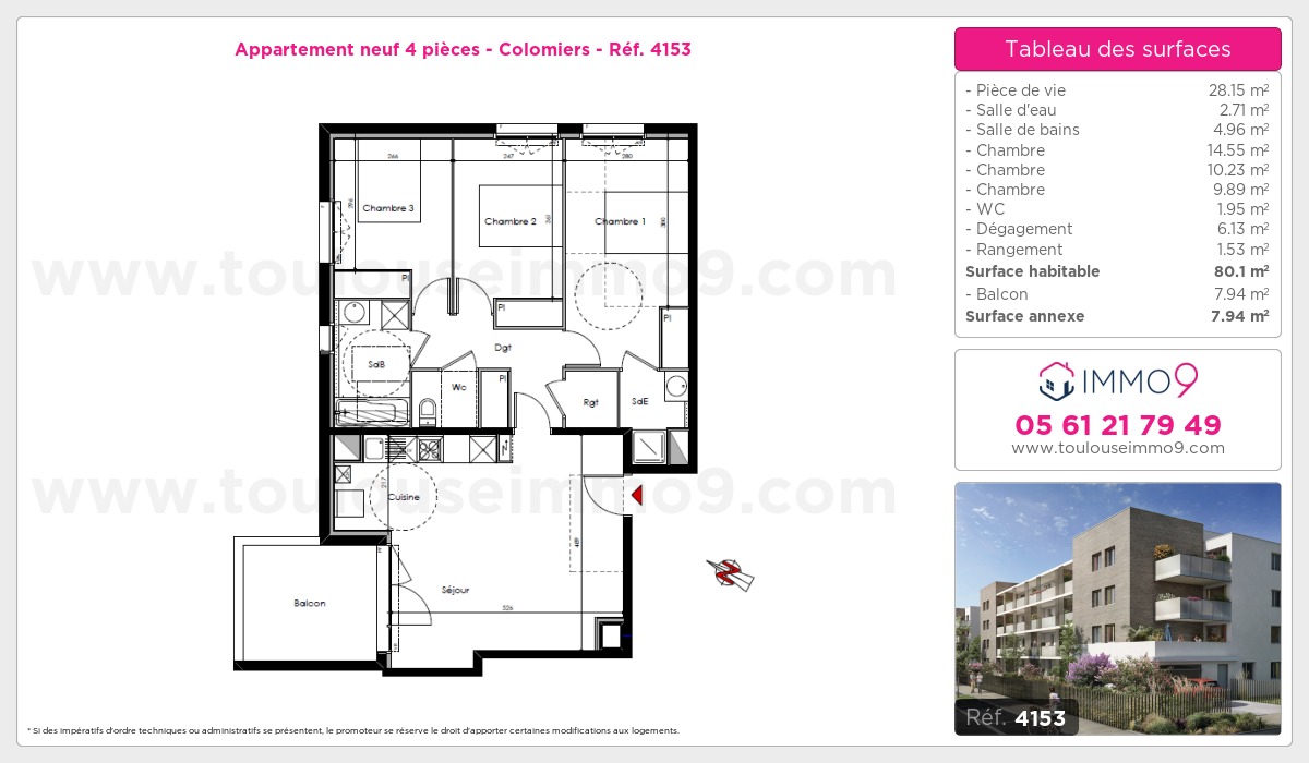 Plan et surfaces, Programme neuf Colomiers Référence n° 4153
