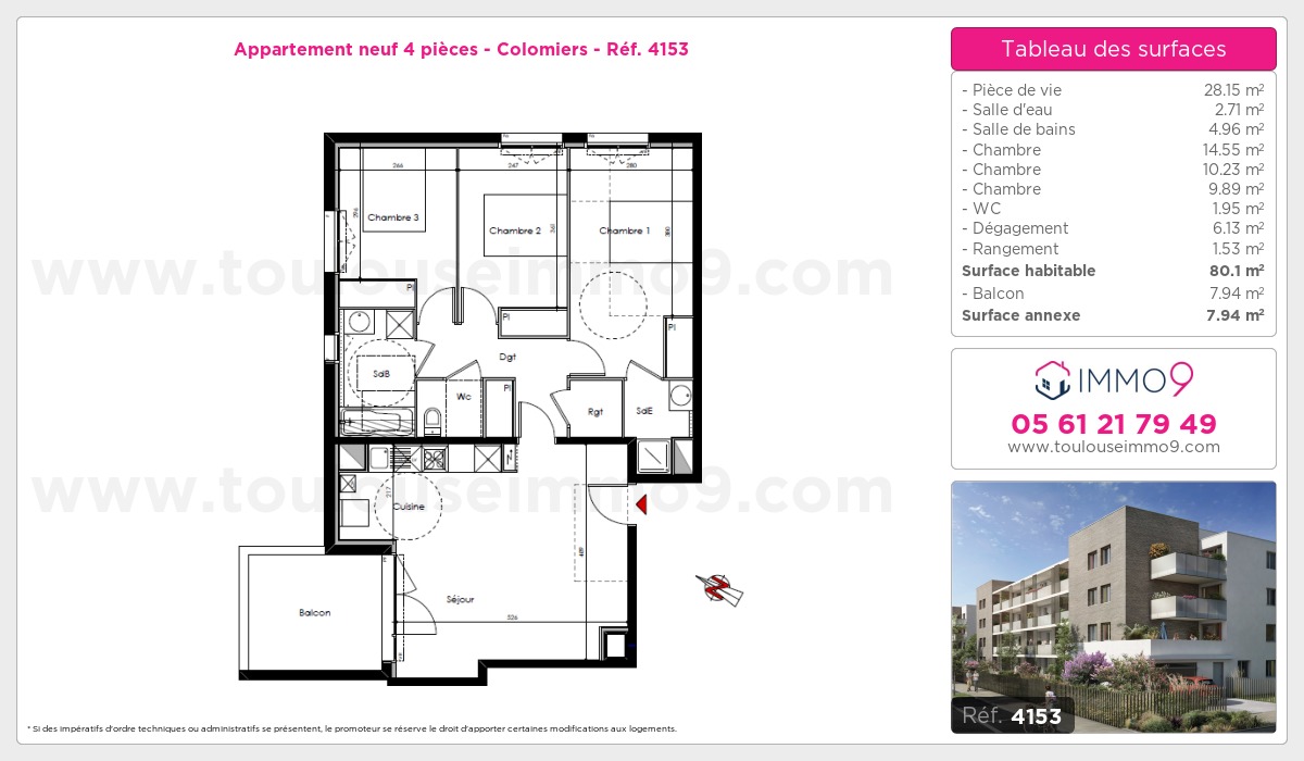 Plan et surfaces, Programme neuf Colomiers Référence n° 4153