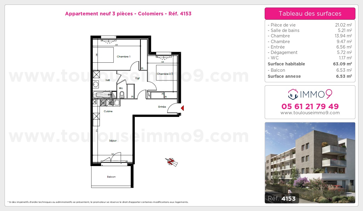 Plan et surfaces, Programme neuf Colomiers Référence n° 4153