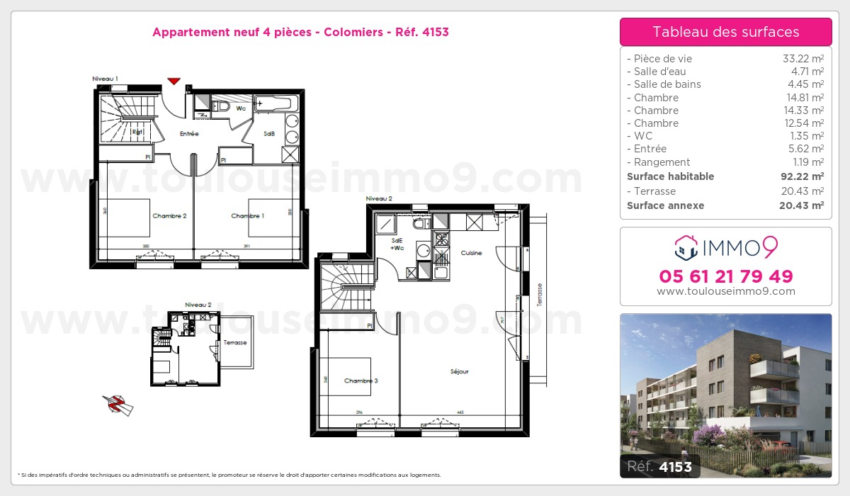Plan et surfaces, Programme neuf Colomiers Référence n° 4153