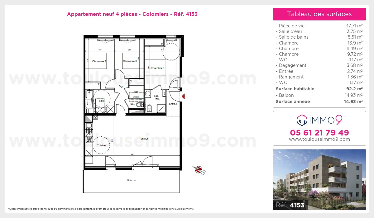Plan et surfaces, Programme neuf Colomiers Référence n° 4153