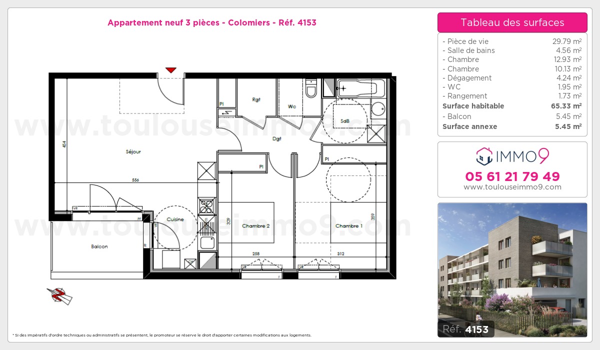 Plan et surfaces, Programme neuf Colomiers Référence n° 4153