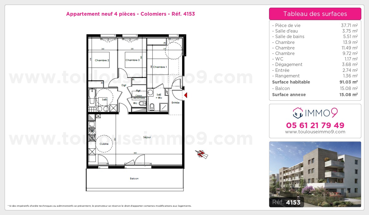 Plan et surfaces, Programme neuf Colomiers Référence n° 4153