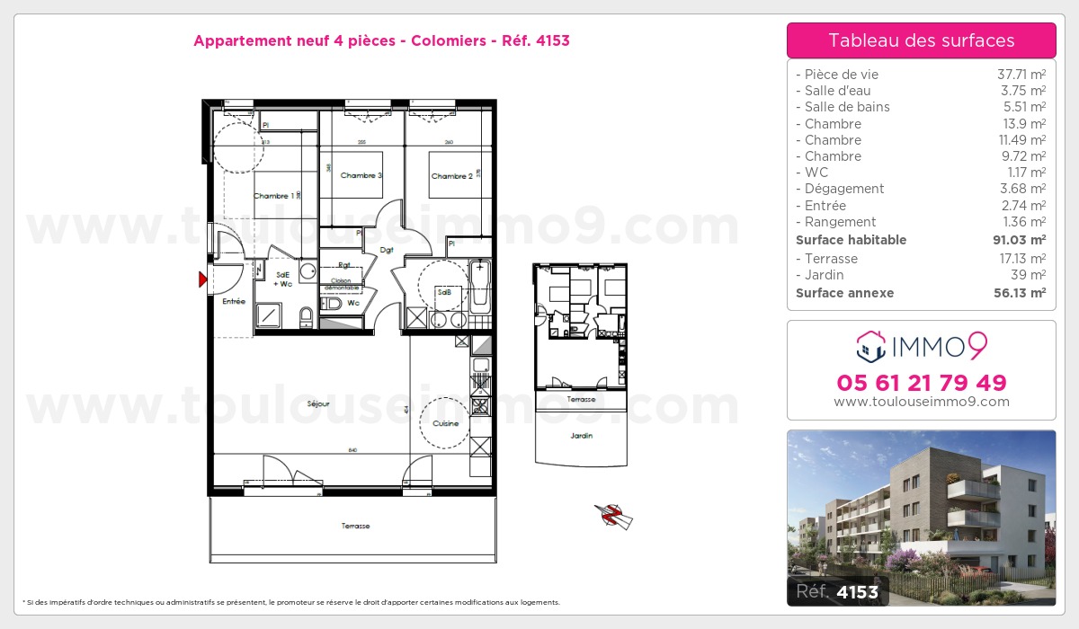 Plan et surfaces, Programme neuf Colomiers Référence n° 4153