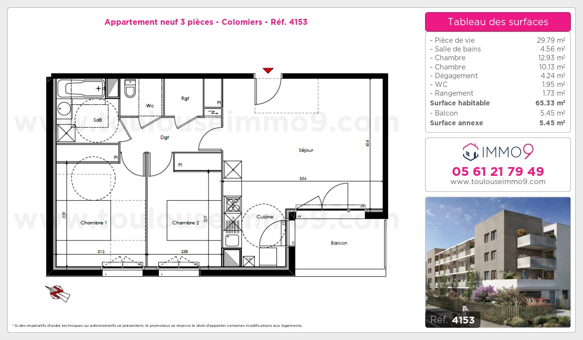 Plan et surfaces, Programme neuf Colomiers Référence n° 4153