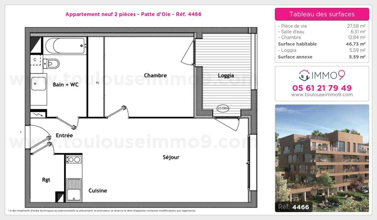 Plan et surfaces, Programme neuf Toulouse : Patte d'Oie Référence n° 4466