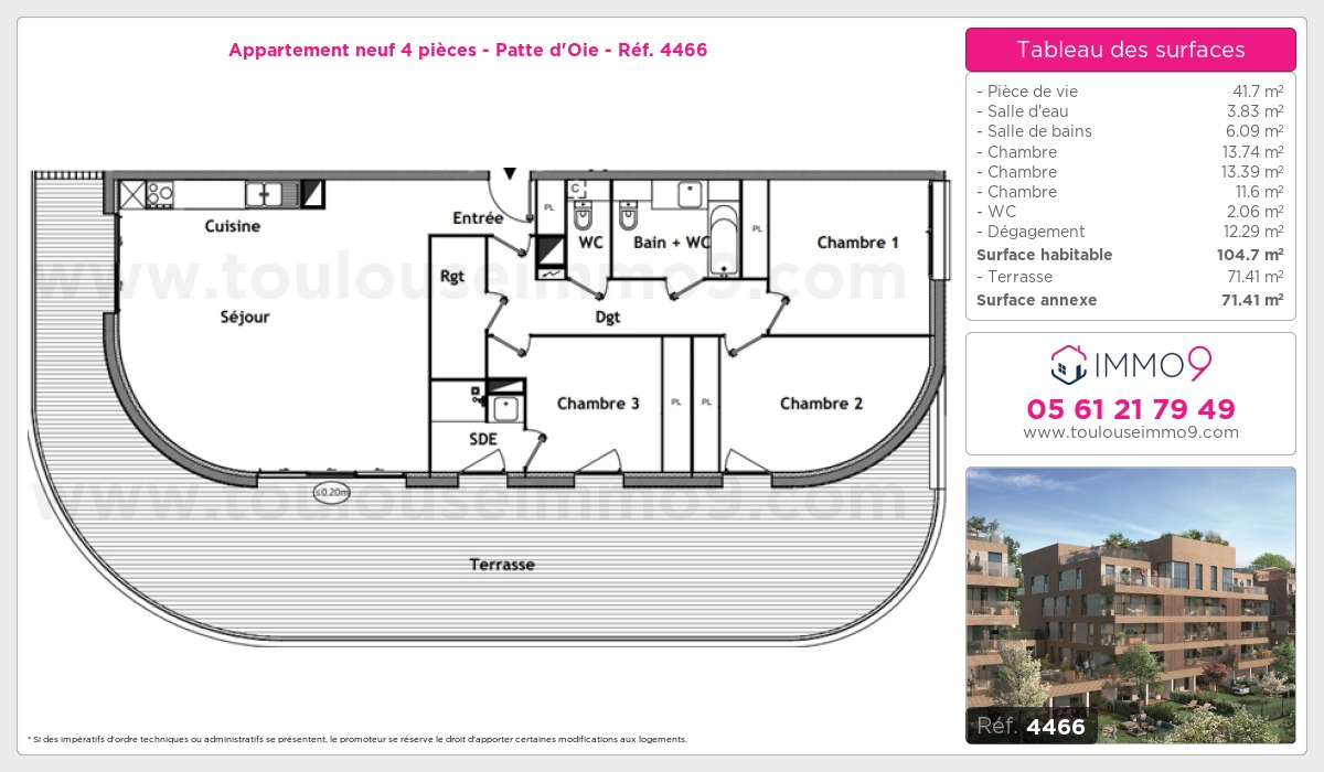 Plan et surfaces, Programme neuf Toulouse : Patte d'Oie Référence n° 4466