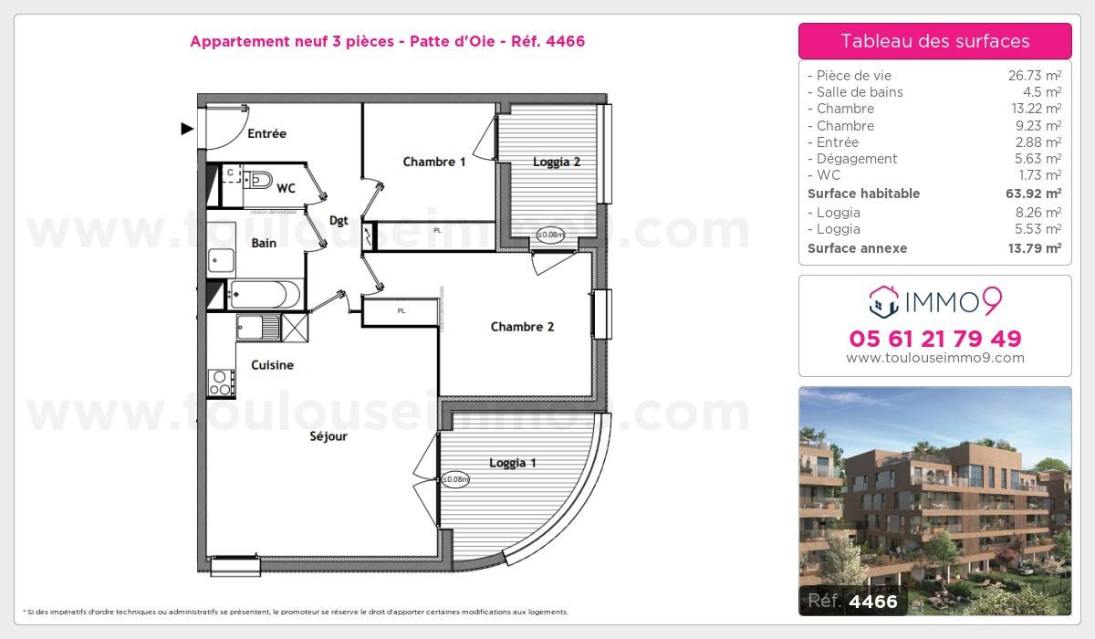 Plan et surfaces, Programme neuf Toulouse : Patte d'Oie Référence n° 4466