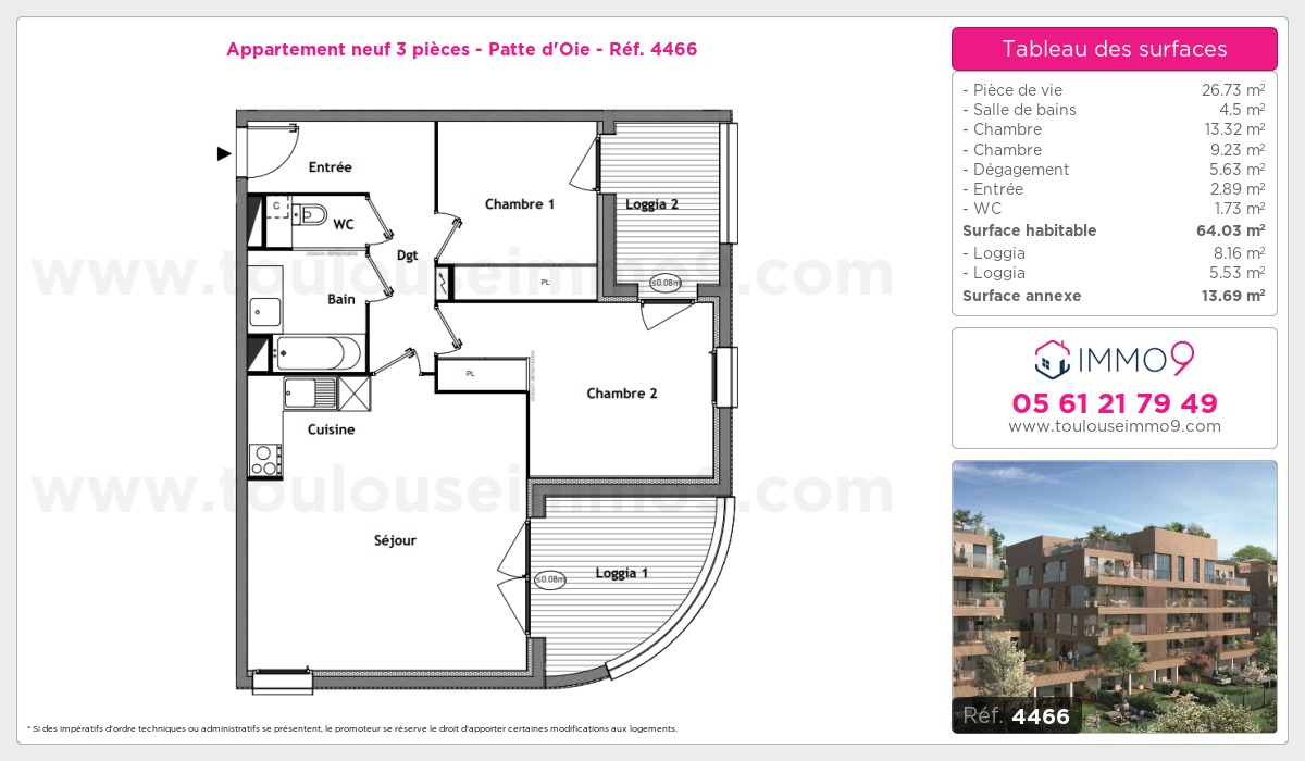 Plan et surfaces, Programme neuf Toulouse : Patte d'Oie Référence n° 4466