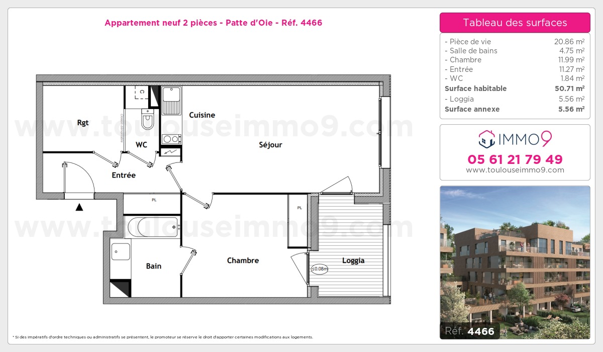 Plan et surfaces, Programme neuf Toulouse : Patte d'Oie Référence n° 4466