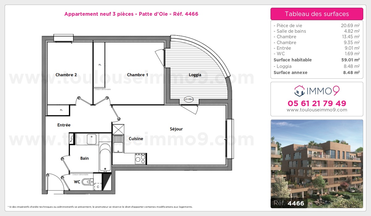 Plan et surfaces, Programme neuf Toulouse : Patte d'Oie Référence n° 4466