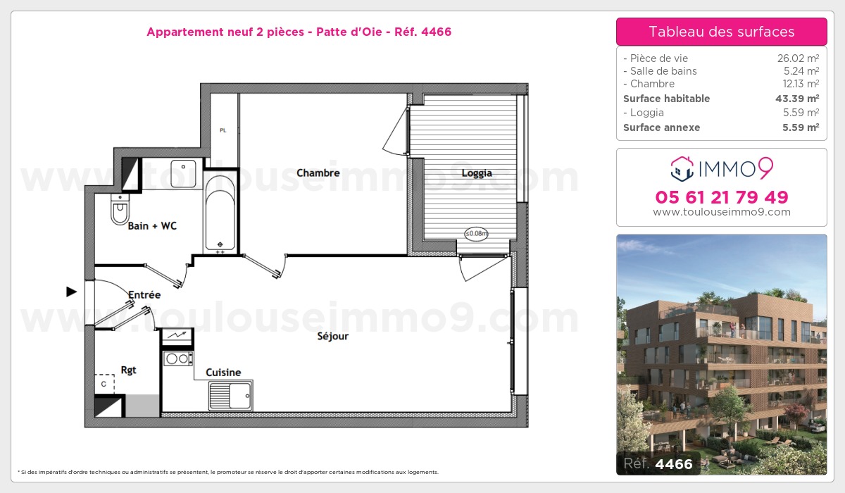 Plan et surfaces, Programme neuf Toulouse : Patte d'Oie Référence n° 4466