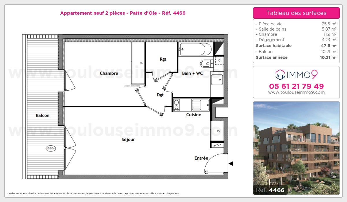 Plan et surfaces, Programme neuf Toulouse : Patte d'Oie Référence n° 4466