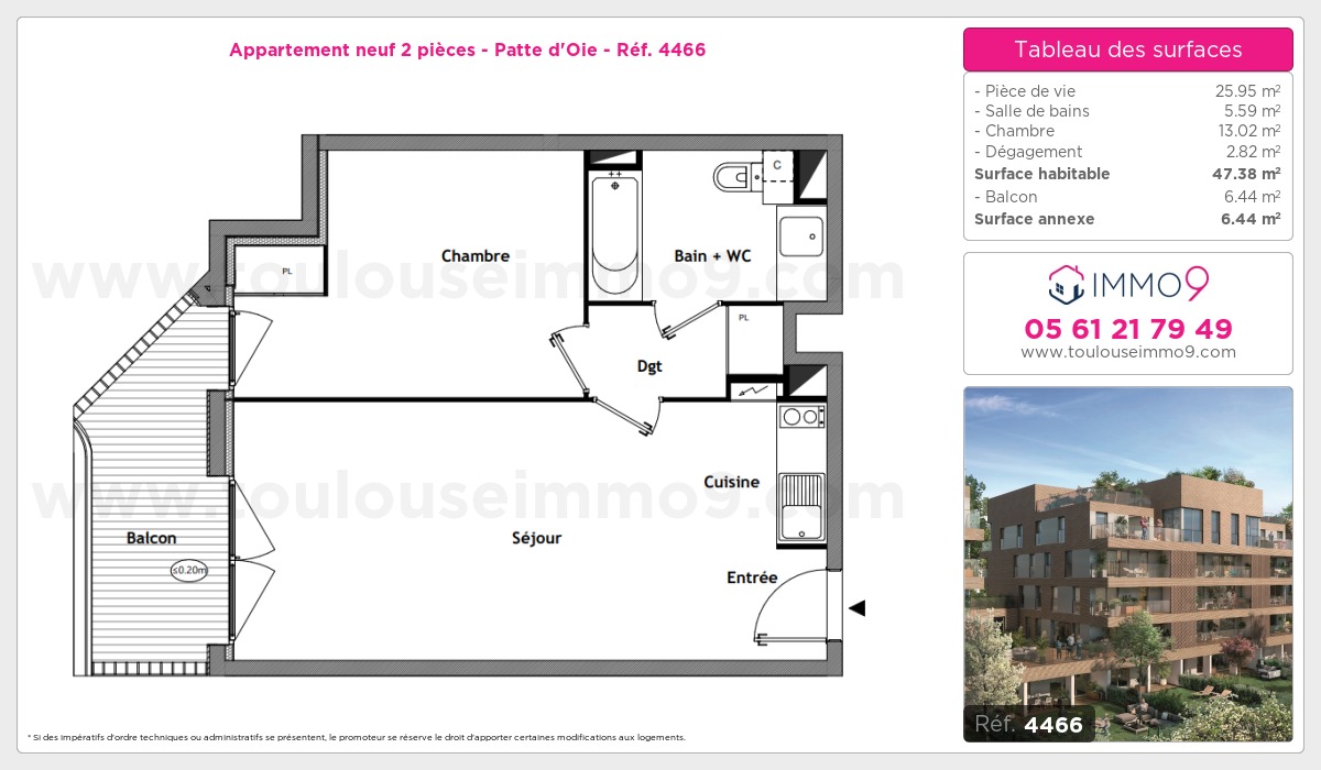 Plan et surfaces, Programme neuf Toulouse : Patte d'Oie Référence n° 4466