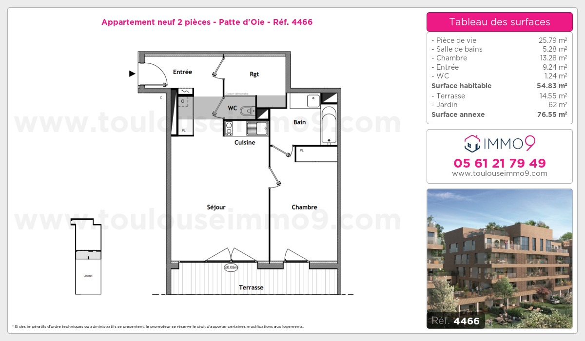 Plan et surfaces, Programme neuf Toulouse : Patte d'Oie Référence n° 4466