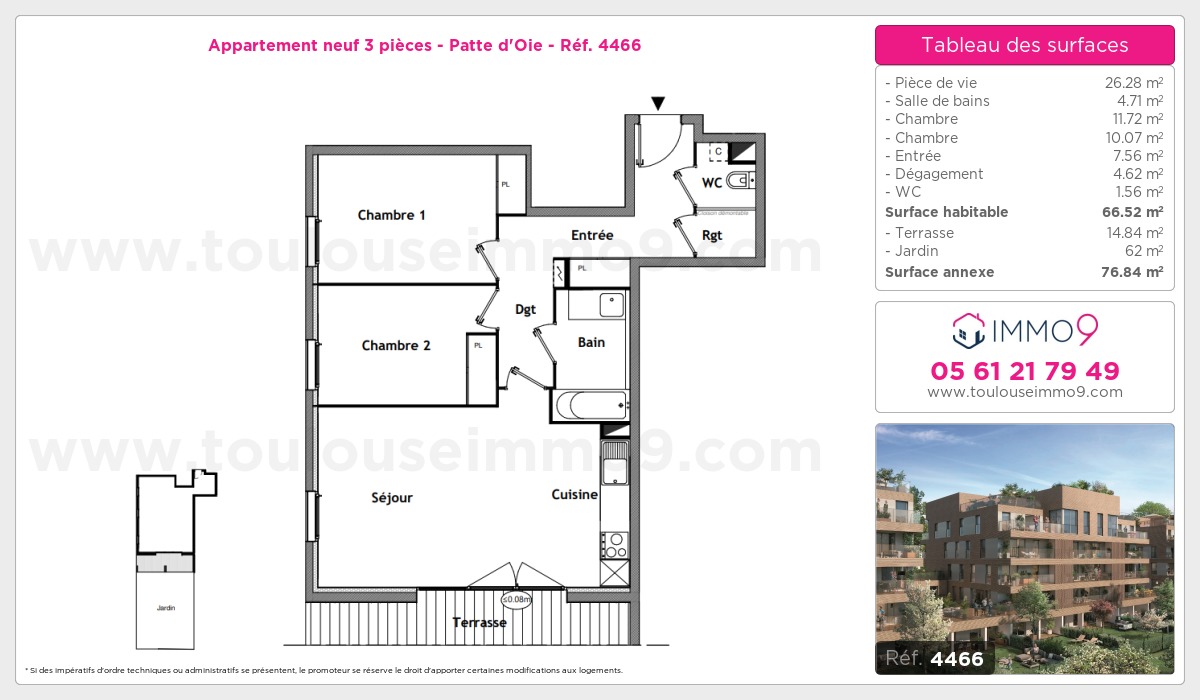 Plan et surfaces, Programme neuf Toulouse : Patte d'Oie Référence n° 4466