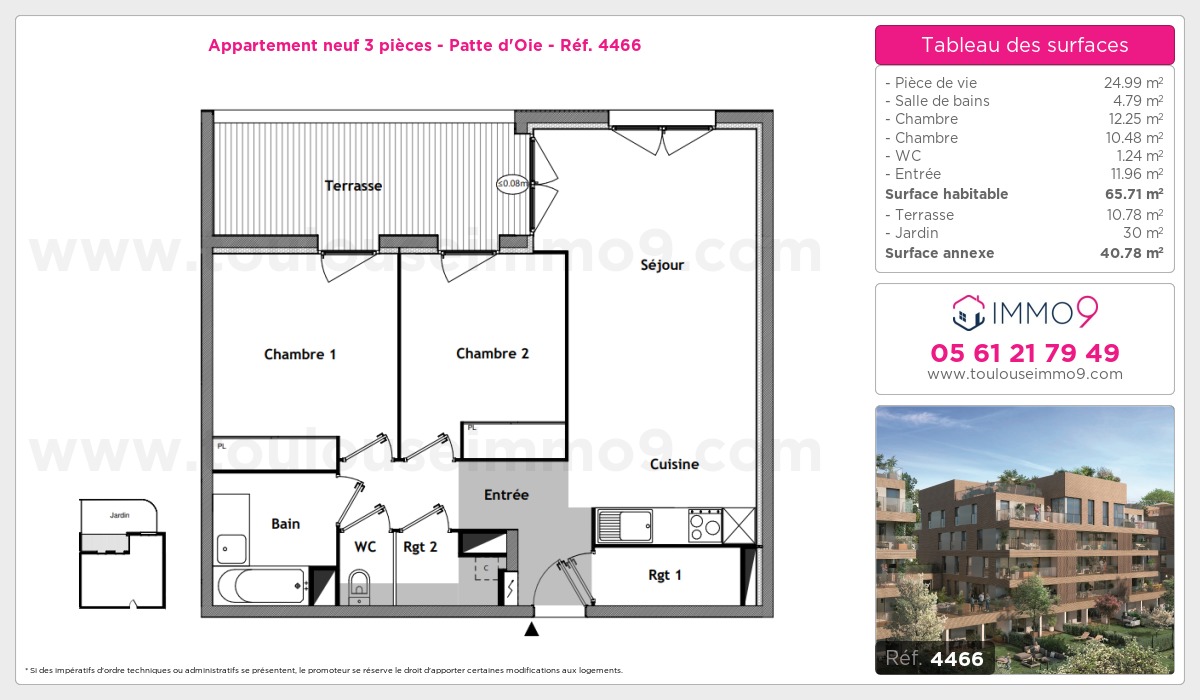 Plan et surfaces, Programme neuf Toulouse : Patte d'Oie Référence n° 4466