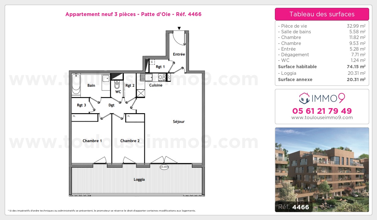 Plan et surfaces, Programme neuf Toulouse : Patte d'Oie Référence n° 4466